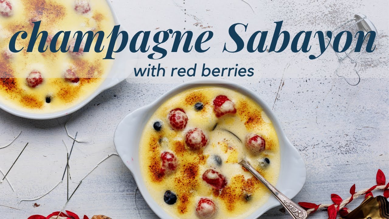 Champagne sabayon with fresh berries, luxurious dessert ready 15 minutes