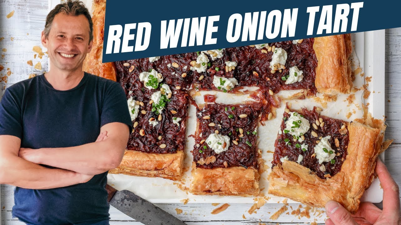 Indulge with this super easy red wine infused onion Tart