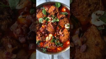 Melissa Clark’s #recipe for Skillet Chicken With Tomatoes, Pancetta and Mozzarella @ the description