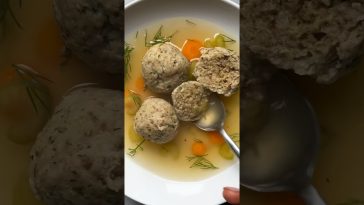 Serve Joan Nathan’s Matzo Ball Soup with chicken or vegetable broth 🥣
