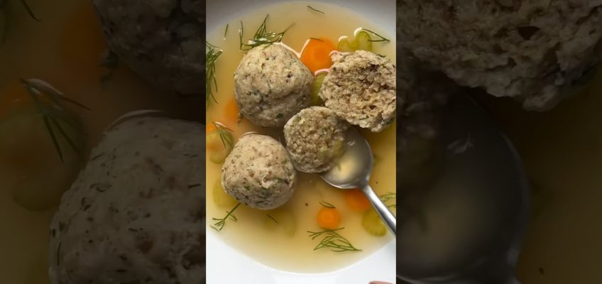 Serve Joan Nathan’s Matzo Ball Soup with chicken or vegetable broth 🥣