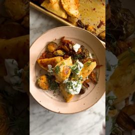 Hetty McKinnon’s Sheet-Pan Pierogies With Brussels Sprouts and Kimchi recipe is on NYT Cooking