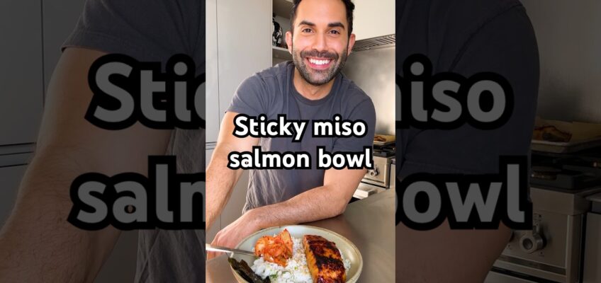 Sticky miso salmon bowl. Recipe in the description! #recipe #shorts