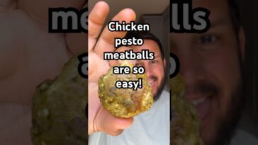 Chicken pesto meatballs! Full recipe in the description #recipe #shorts