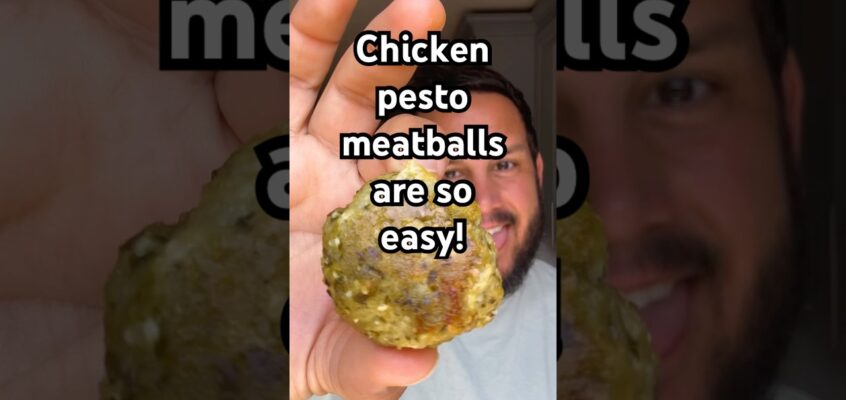 Chicken pesto meatballs! Full recipe in the description #recipe #shorts